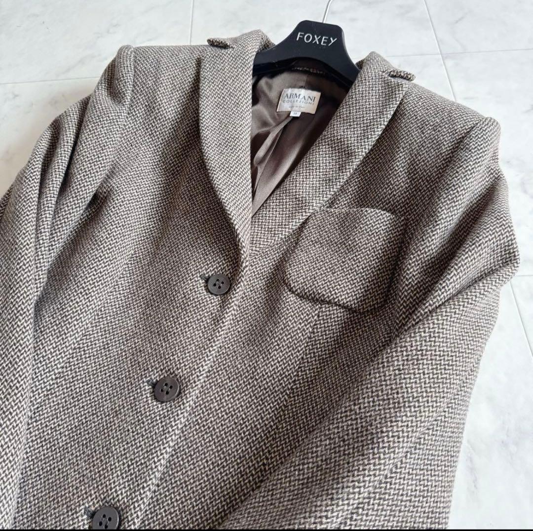 美品✨アルマーニコレッツォーニ 高級ツイードコート ロング丈 38 イタリア製