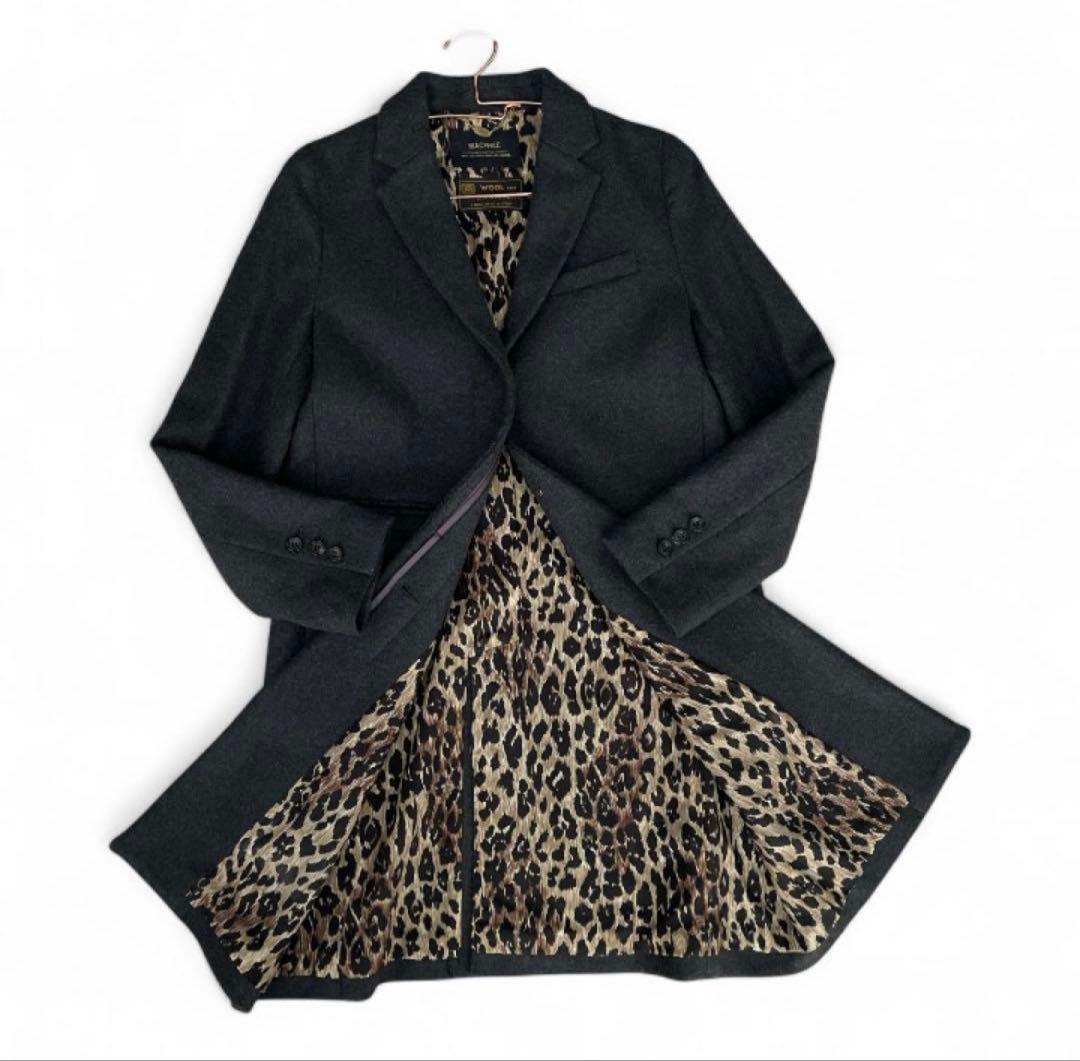 美品　マカフィー チェスターロングコート ウール　カシミヤ　シルク混　豹柄　M