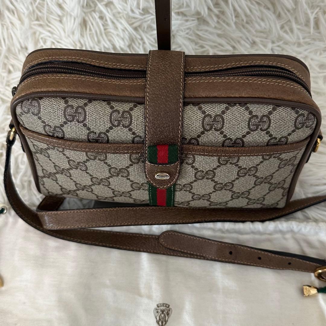 希少 紙タグ 袋付 グッチ GG 金具 レザー ショルダーバッグ シェリーライン