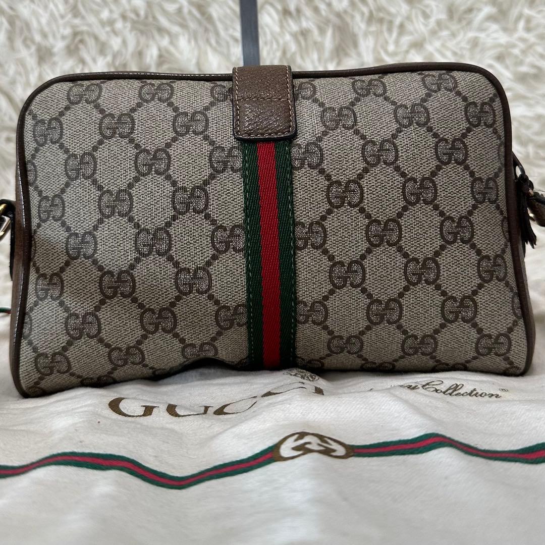 希少 紙タグ 袋付 グッチ GG 金具 レザー ショルダーバッグ シェリーライン