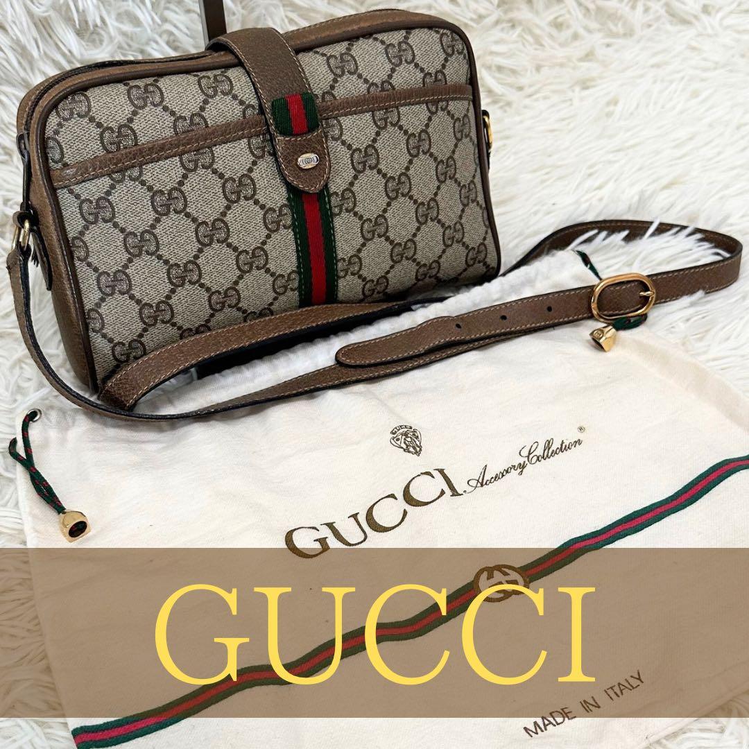 希少 紙タグ 袋付 グッチ GG 金具 レザー ショルダーバッグ シェリーライン