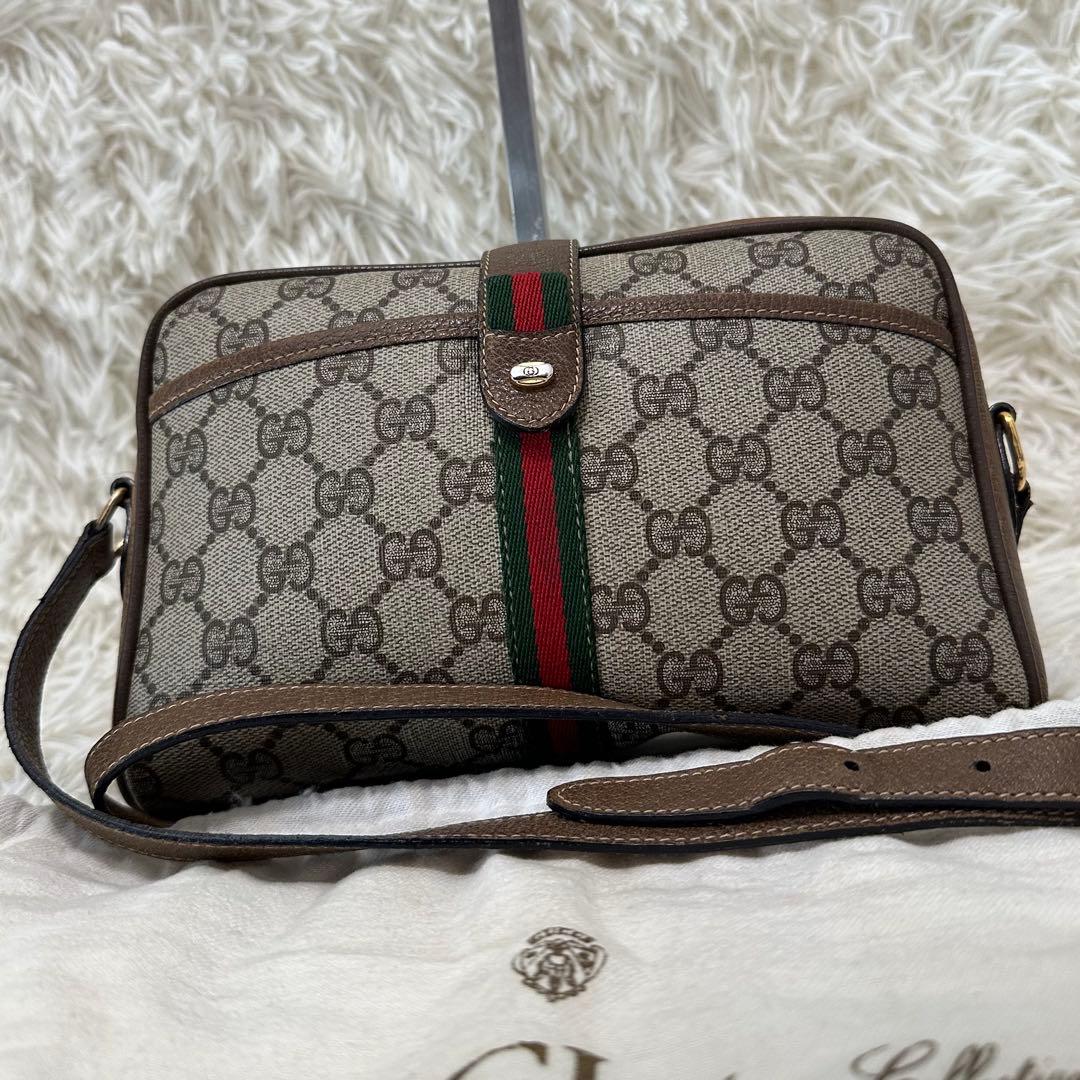 希少 紙タグ 袋付 グッチ GG 金具 レザー ショルダーバッグ シェリーライン