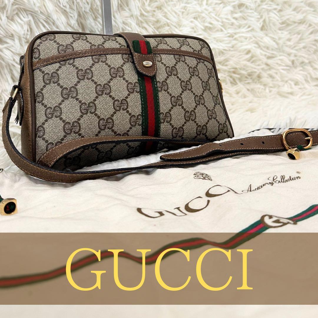 希少 紙タグ 袋付 グッチ GG 金具 レザー ショルダーバッグ シェリーライン