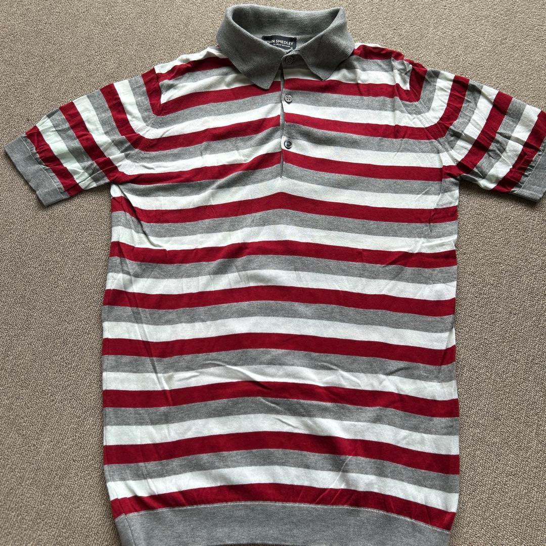JOHN SMEDLEY ポロシャツ M 赤/グレー/白