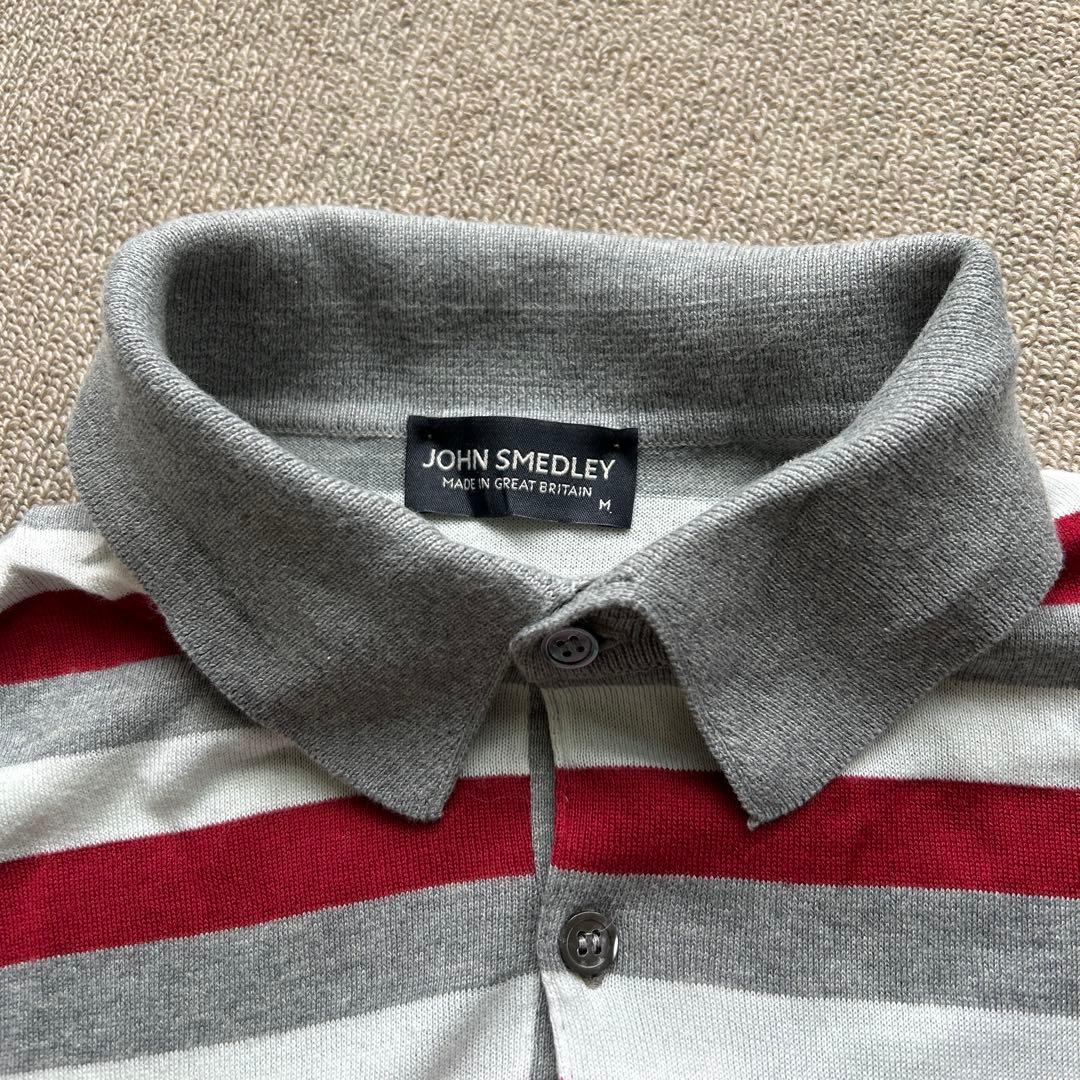 JOHN SMEDLEY ポロシャツ M 赤/グレー/白