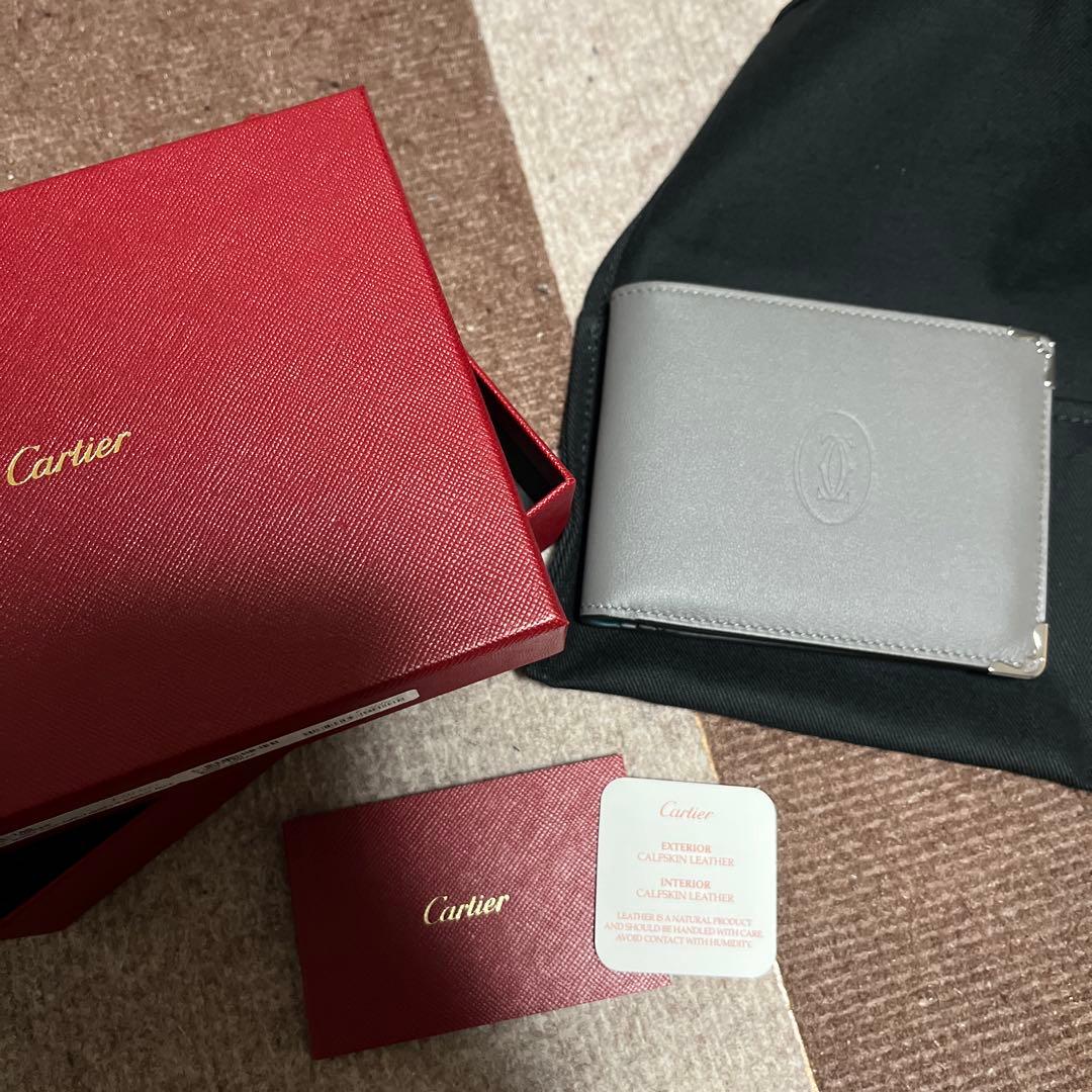 【 新品 未使用 】Cartier 二つ折り財布 グレー/ターコイズ