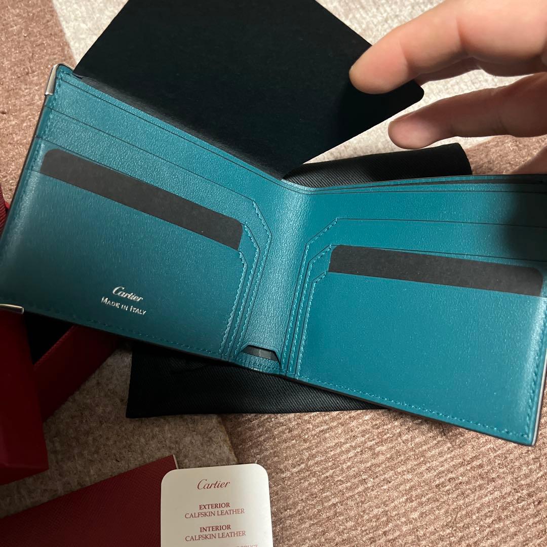 【 新品 未使用 】Cartier 二つ折り財布 グレー/ターコイズ