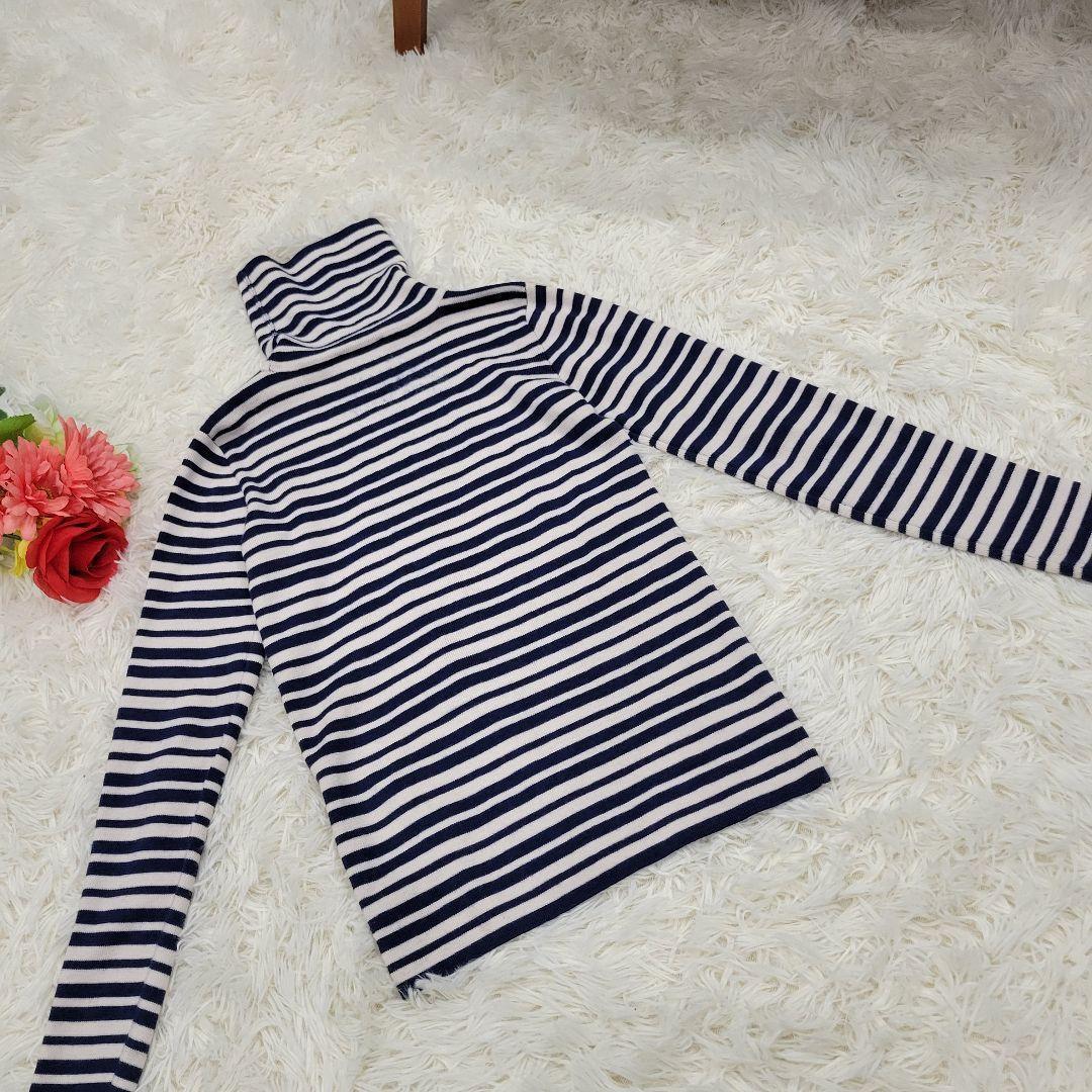 GUCCI　グッチ　ボーダー　ロゴ　ネイビー　ハイネック　ニット　ロングTシャツ