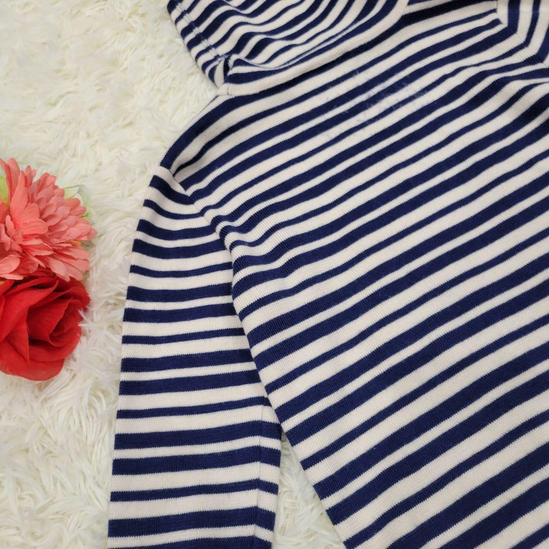 GUCCI　グッチ　ボーダー　ロゴ　ネイビー　ハイネック　ニット　ロングTシャツ