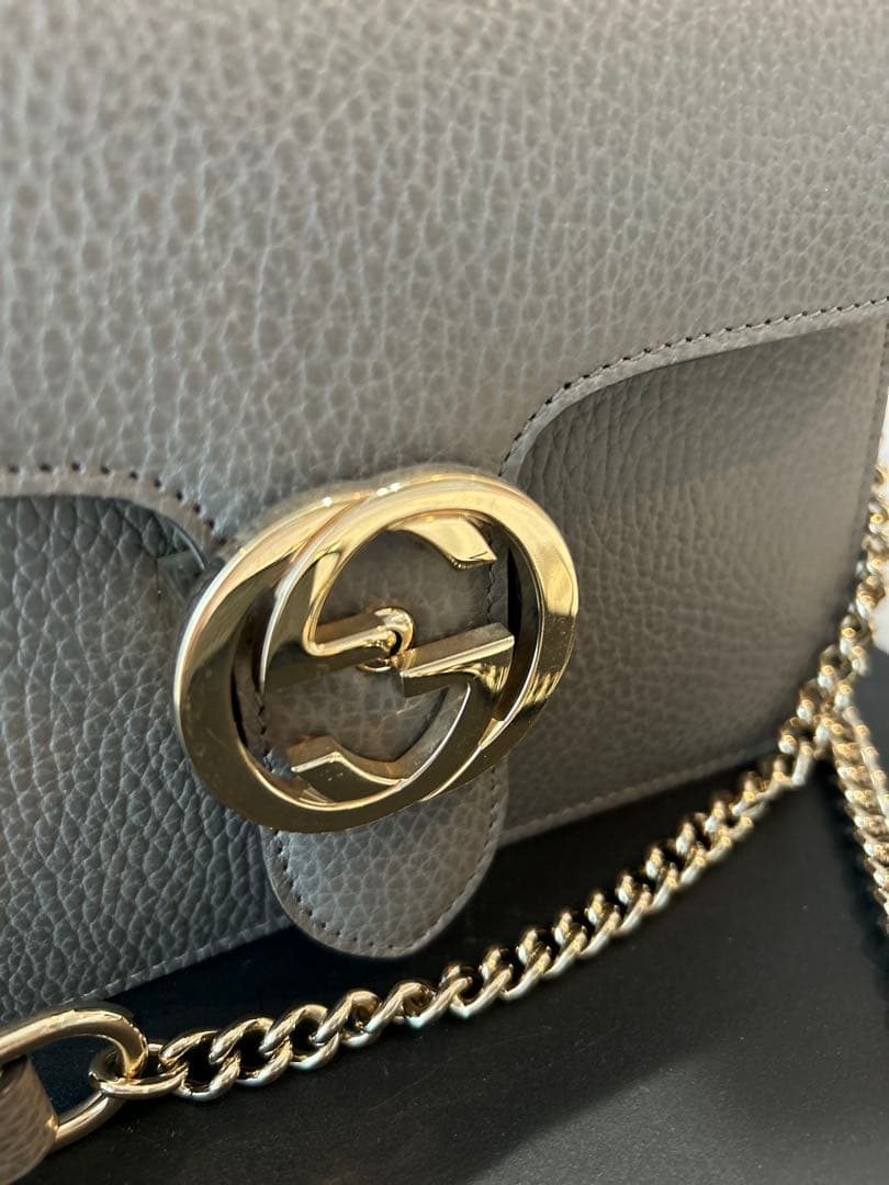 ル*フ様 GUCCI ショルダーバッグ　グレー　インターロッキング　チェーンバッ