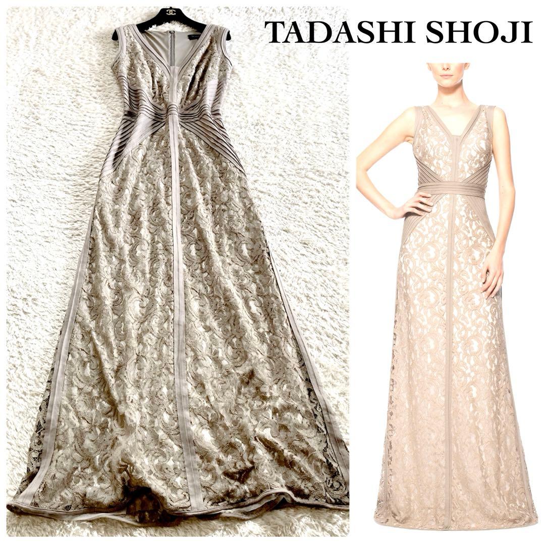【美品 大きいサイズ12】タダシショージ 総レース ピンタック ロングドレス