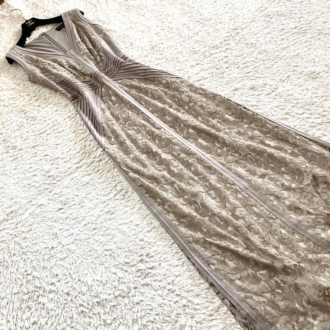 【美品 大きいサイズ12】タダシショージ 総レース ピンタック ロングドレス