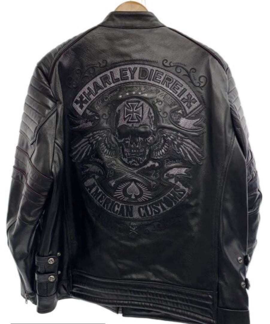 美品　HARLEYDIEREI 牛革　本革　レザー ライダース スカル　刺繍入