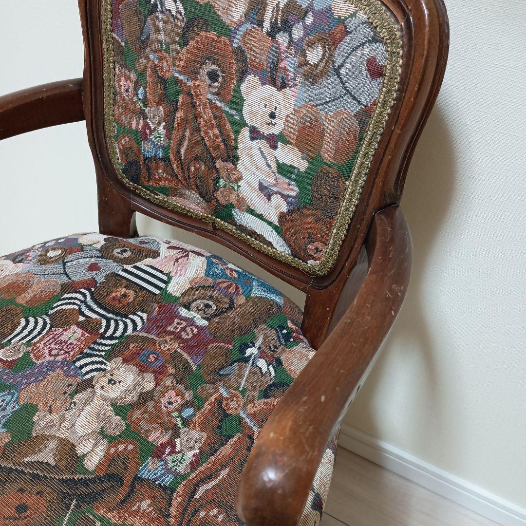 う*こ様 アンティーク テディベア柄 木製椅子