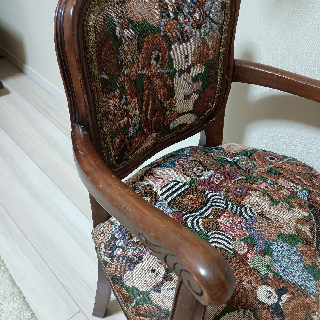 う*こ様 アンティーク テディベア柄 木製椅子