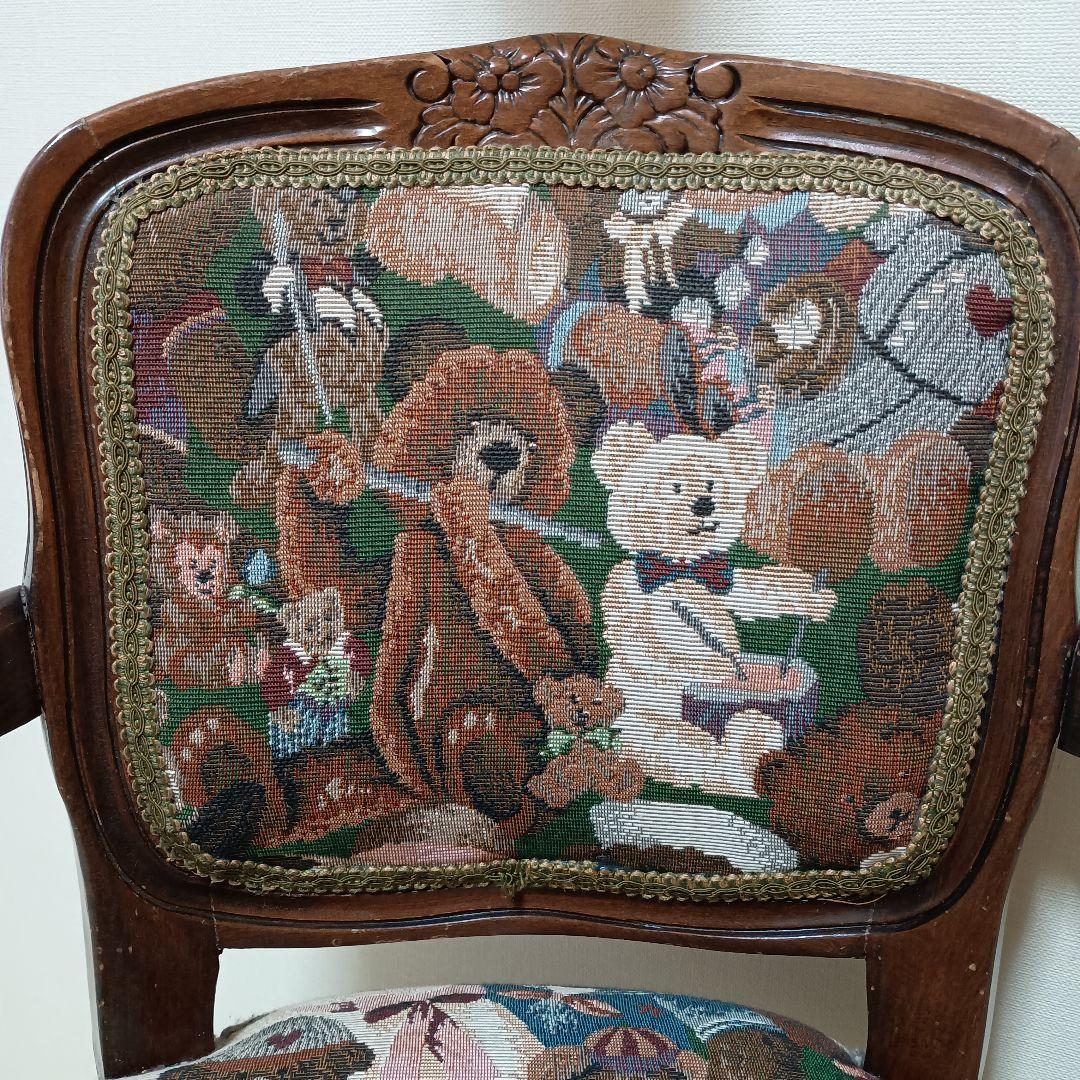 う*こ様 アンティーク テディベア柄 木製椅子