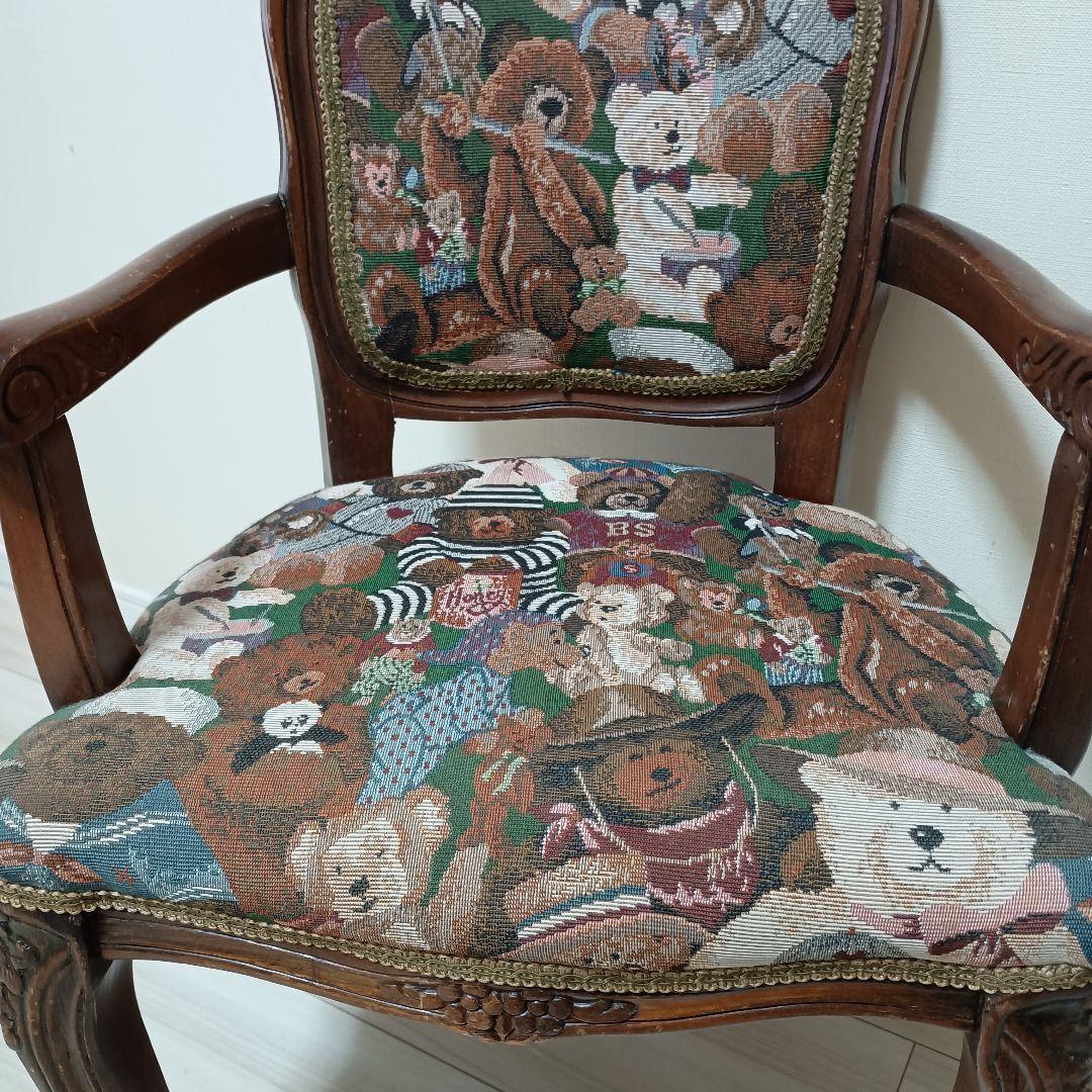 う*こ様 アンティーク テディベア柄 木製椅子