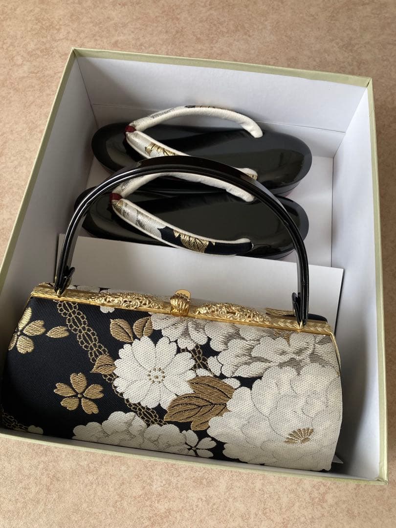 草履、バッグセット　成人式　黒