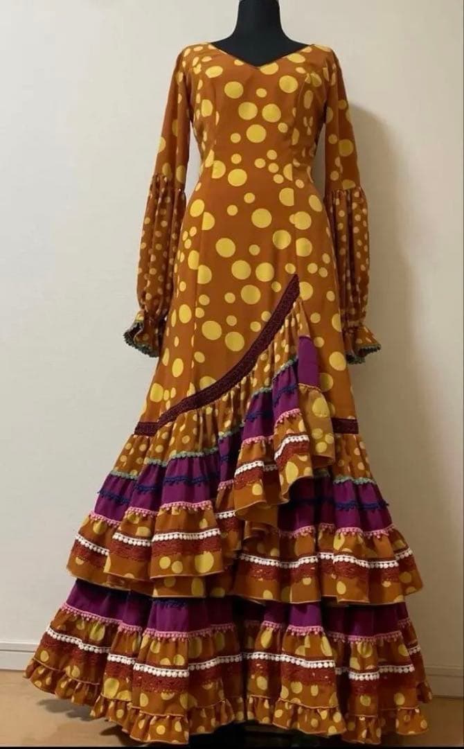 Sonia Johnes フラメンコドレス 茶色と黄色の水玉ワンピース3サイズ