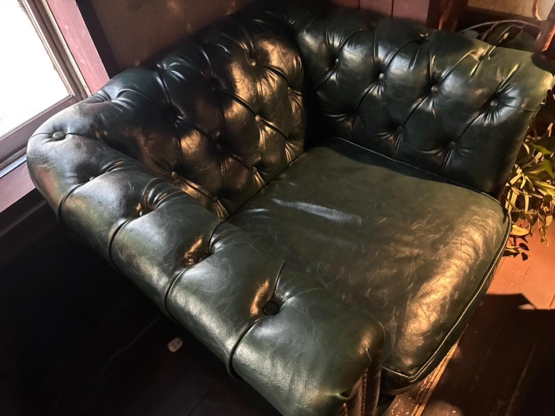 【アンティーク】ダークグリーン レザー アームチェア