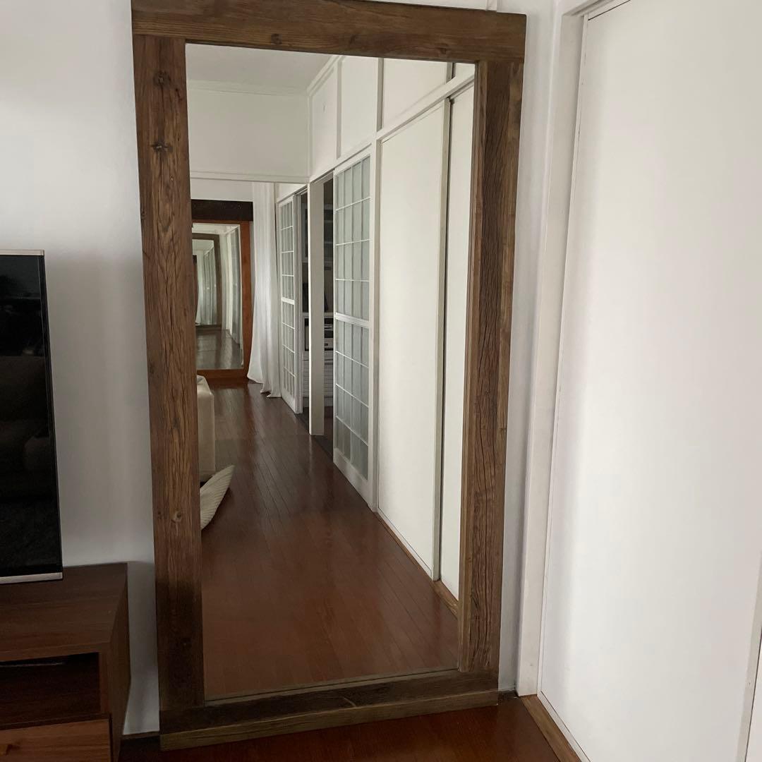 全身姿見　特大ミラー　木枠　アンティーク