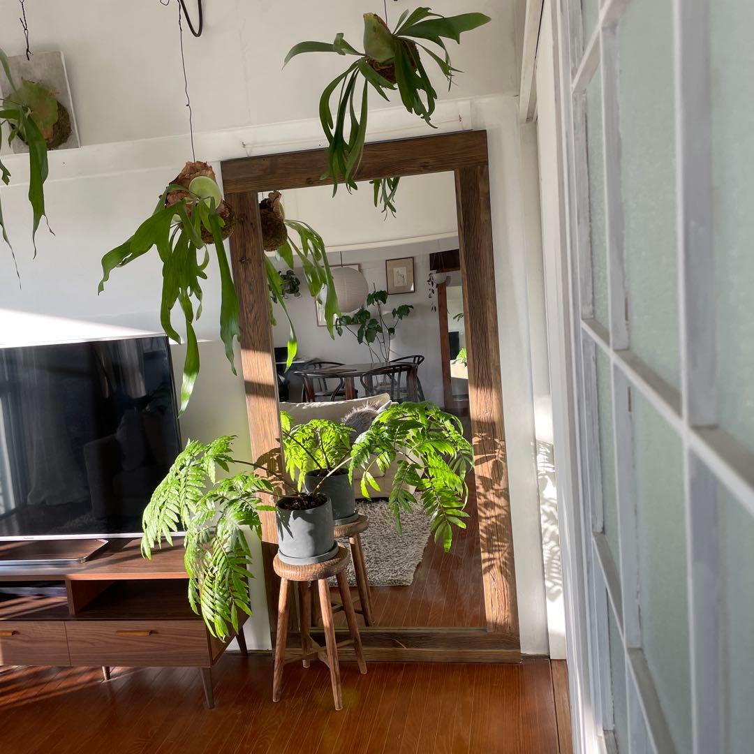 全身姿見　特大ミラー　木枠　アンティーク