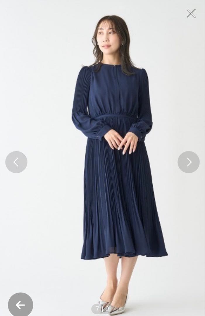 CELFORD ボウタイプリーツワンピース　紺　ネイビー　36 Sサイズ