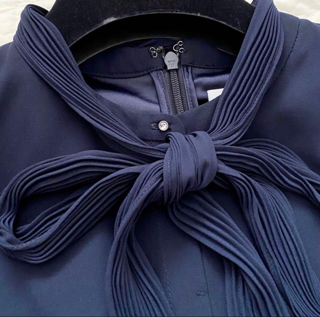 CELFORD ボウタイプリーツワンピース　紺　ネイビー　36 Sサイズ