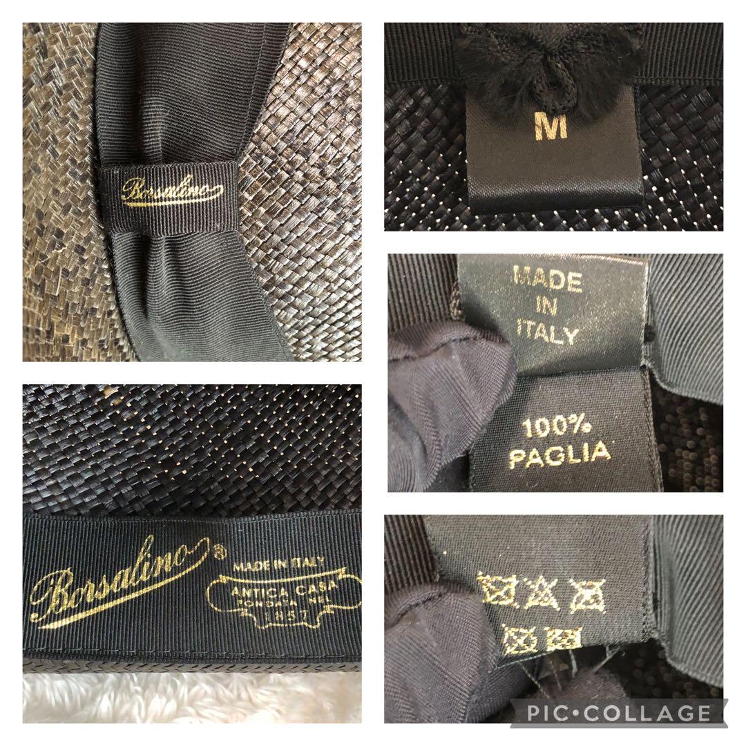 Borsalino ボルサリーノ パナマハット 麦わら帽子 ブラック 天然草