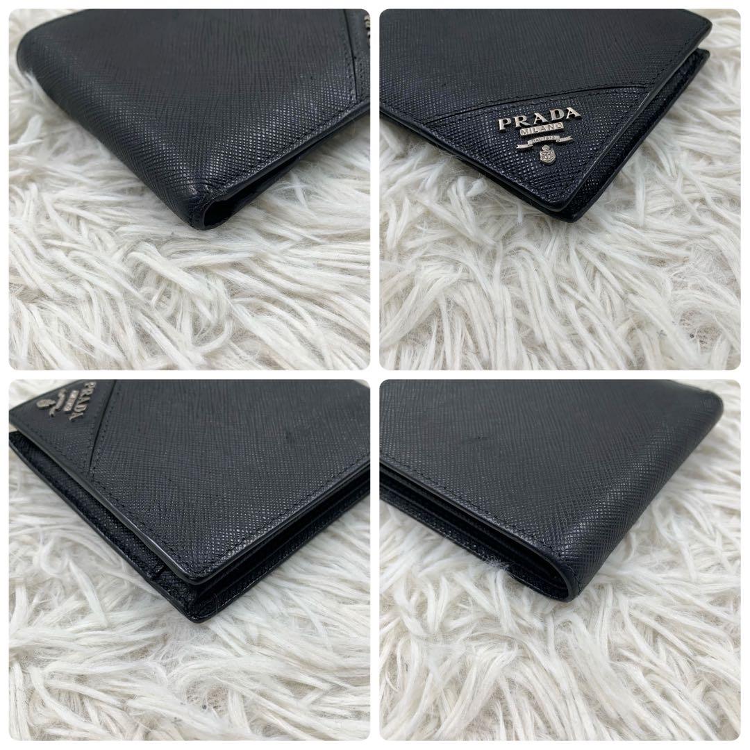 【✨極美品✨】プラダ 二つ折り財布 サフィアーノレザー メタルロゴ ブラック