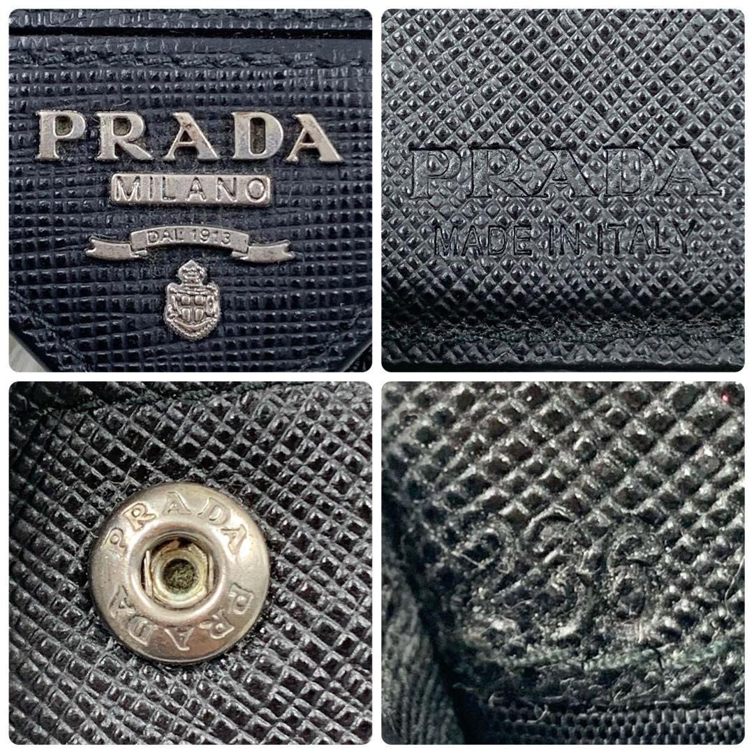 【✨極美品✨】プラダ 二つ折り財布 サフィアーノレザー メタルロゴ ブラック