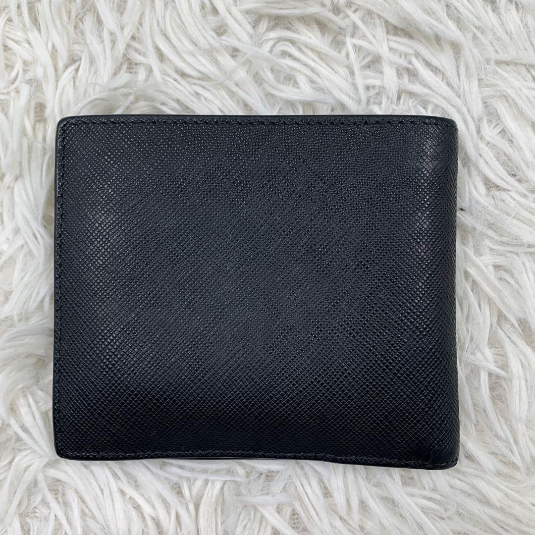 【✨極美品✨】プラダ 二つ折り財布 サフィアーノレザー メタルロゴ ブラック