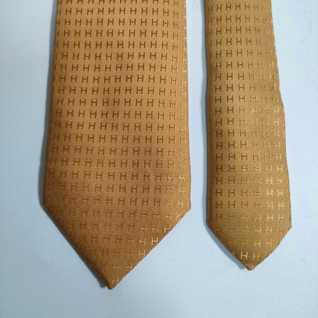 【SALE】エルメス ネクタイ ファソネ H柄 ゴールド系 シルク