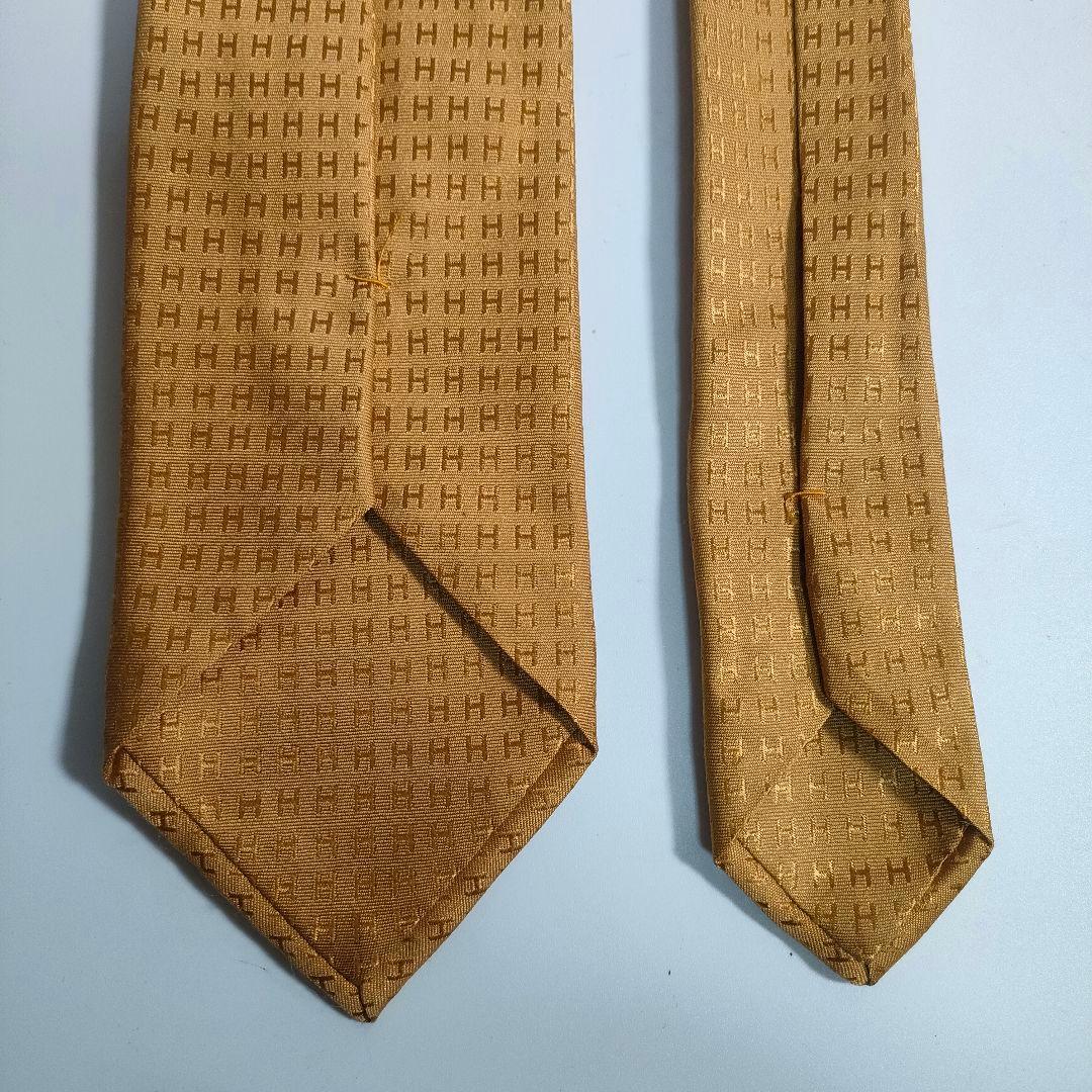 【SALE】エルメス ネクタイ ファソネ H柄 ゴールド系 シルク