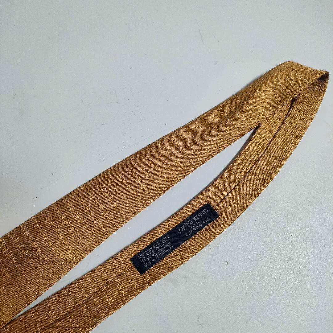 【SALE】エルメス ネクタイ ファソネ H柄 ゴールド系 シルク