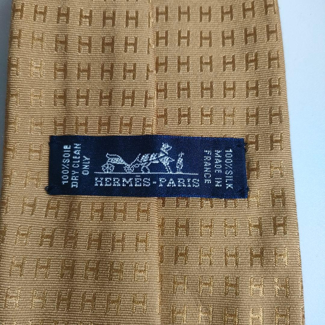 【SALE】エルメス ネクタイ ファソネ H柄 ゴールド系 シルク