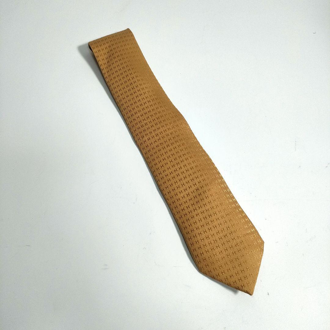 【SALE】エルメス ネクタイ ファソネ H柄 ゴールド系 シルク