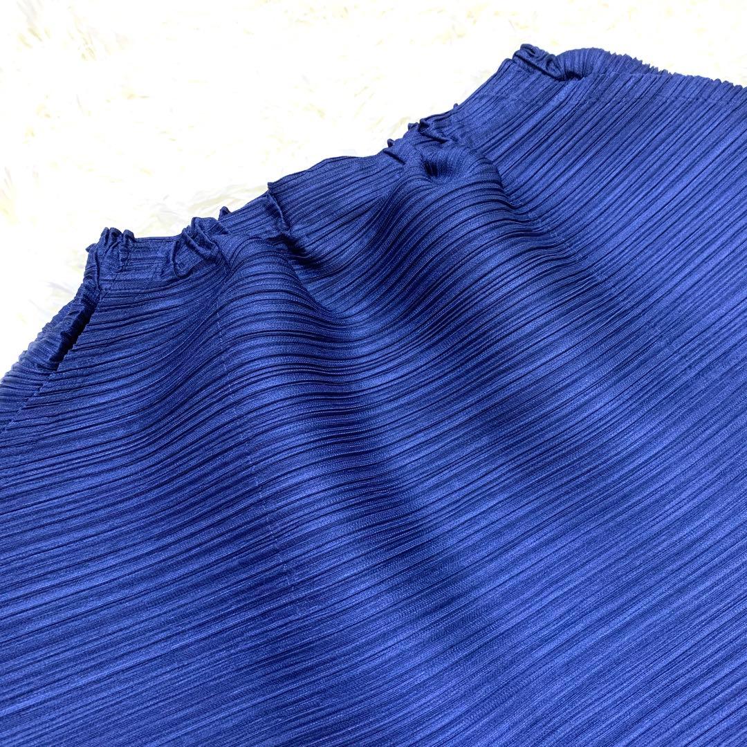 プリーツプリーズ サルエルパンツ 横プリーツ 切り替え 変形 S 青