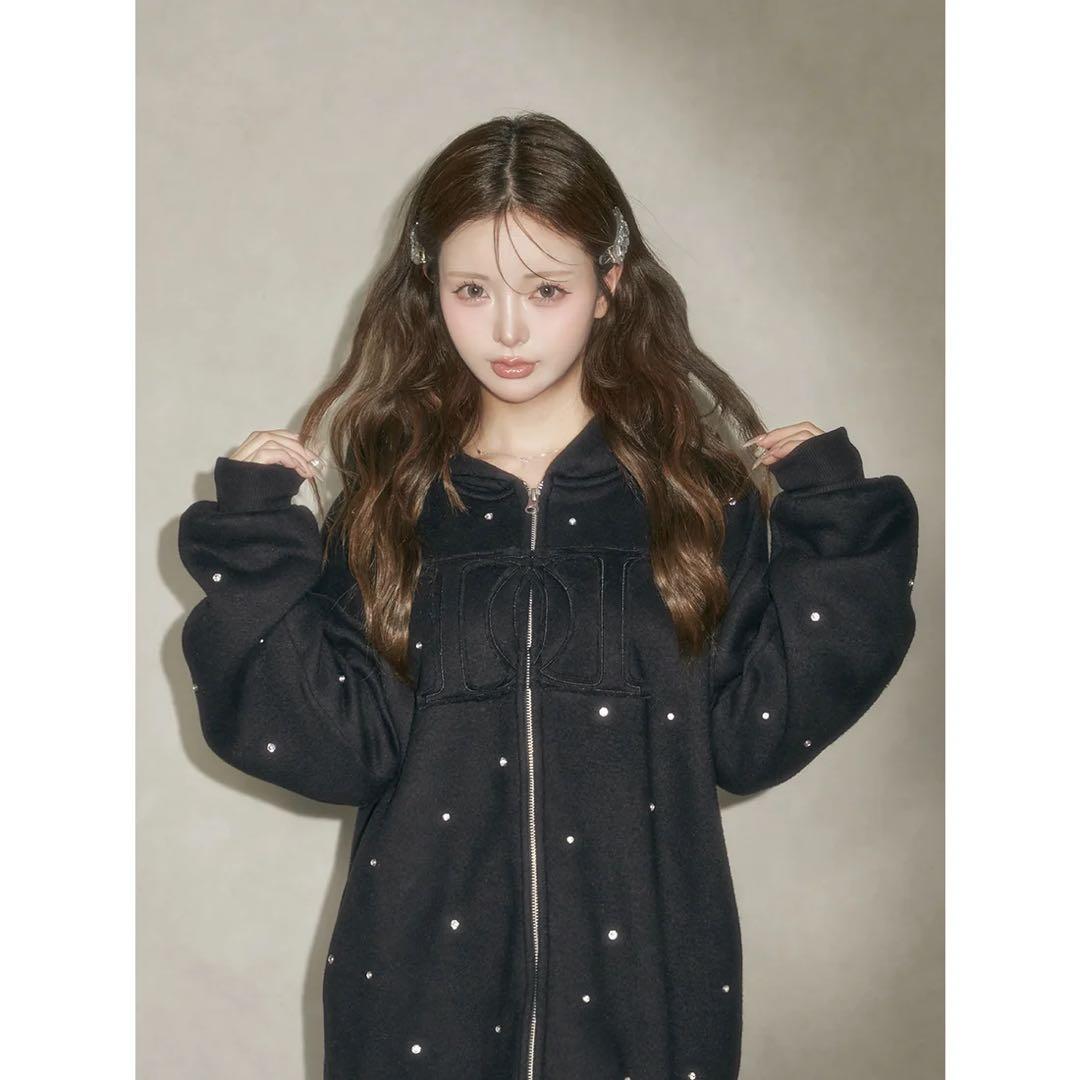 新品タグ付 ブラック フリー ダーリッチ DDロゴビジュージップパーカー F 黒