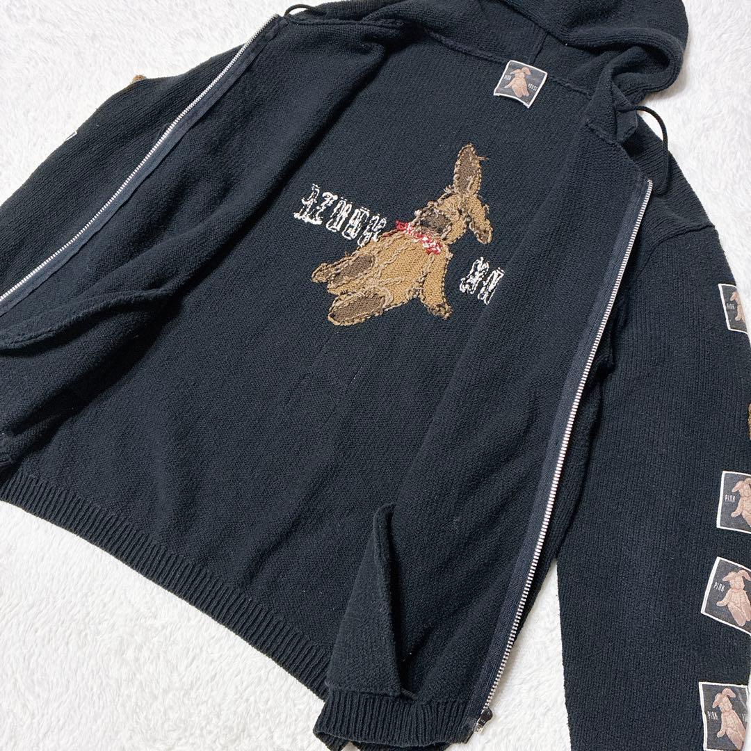 ク*ア様 ピンクハウス 希少 1990年代 うさぎ フード パーカー 黒 ワッペ