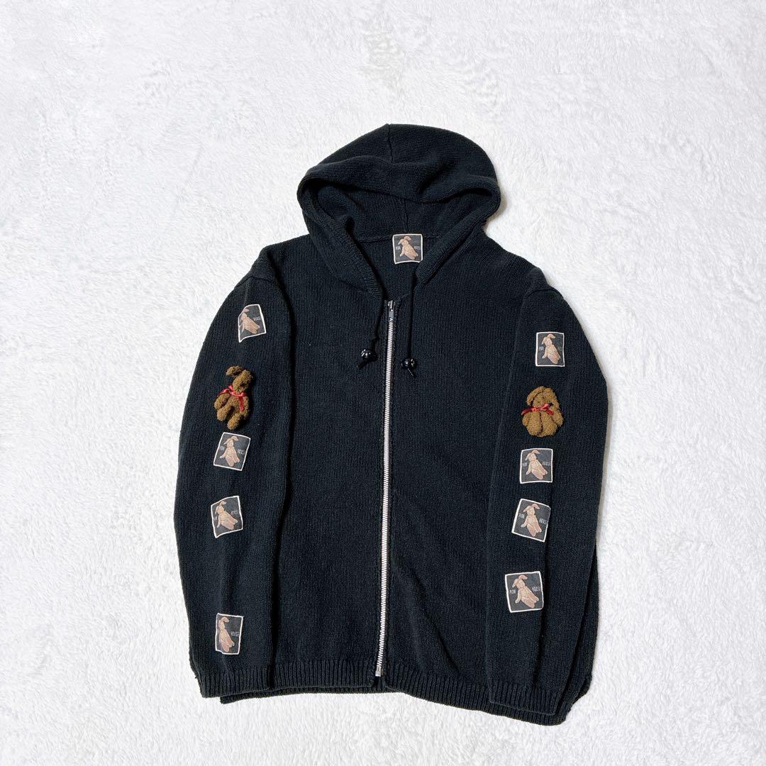 ク*ア様 ピンクハウス 希少 1990年代 うさぎ フード パーカー 黒 ワッペ