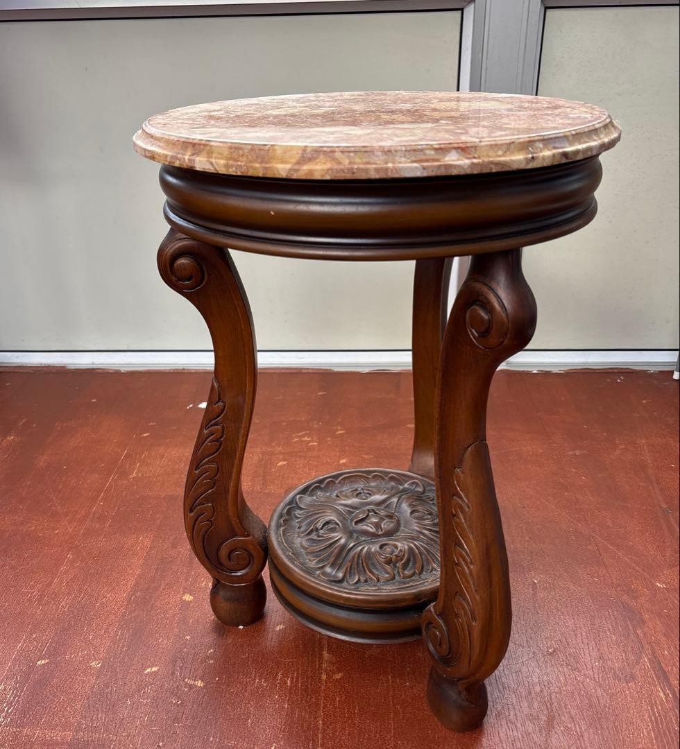 大理石円形　サイドテーブル　花台