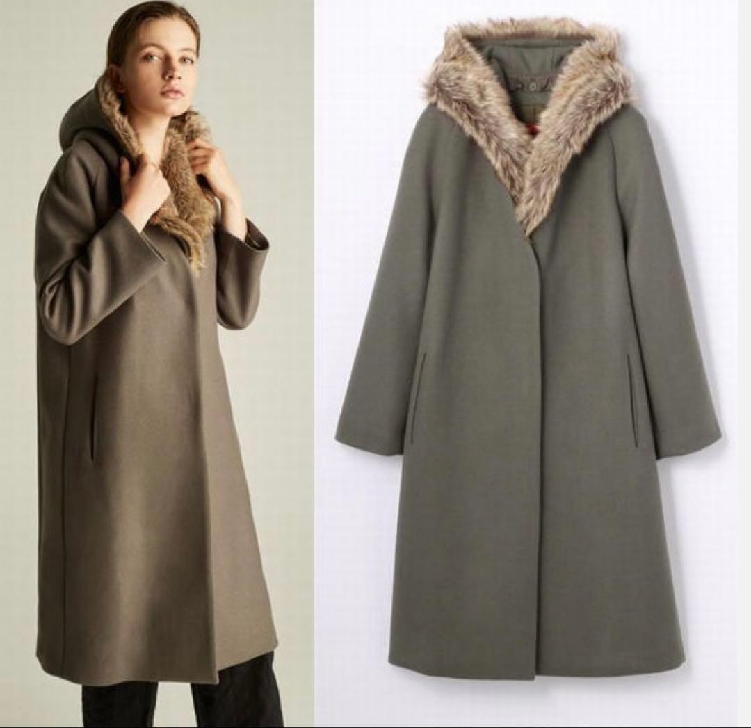 デプレ 定価71280円 ファー付フード ウール コート 3WAY 白