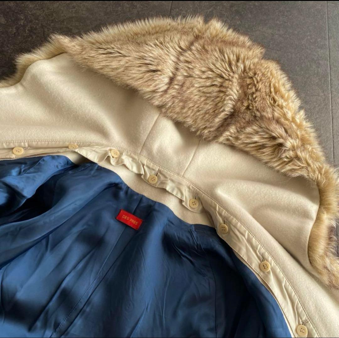 デプレ 定価71280円 ファー付フード ウール コート 3WAY 白