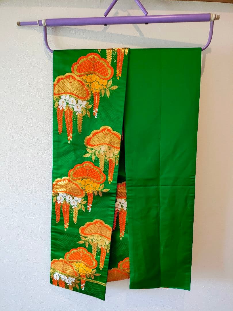 ピンク花柄着物 緑帯 赤帯付き