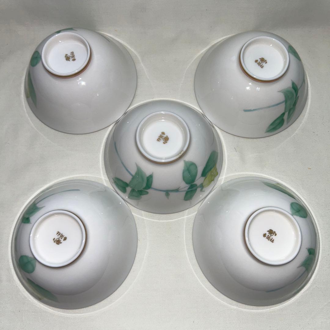 ◉本日限定◉香蘭社　飯椀　ご飯茶碗　5客　ローズガーデン　金縁　ばら