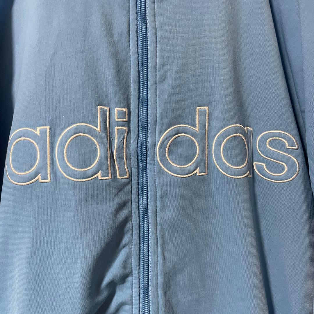 adidasアディダストラックジャケットジャージブルゾン水色青ブルー白刺繍ロゴ