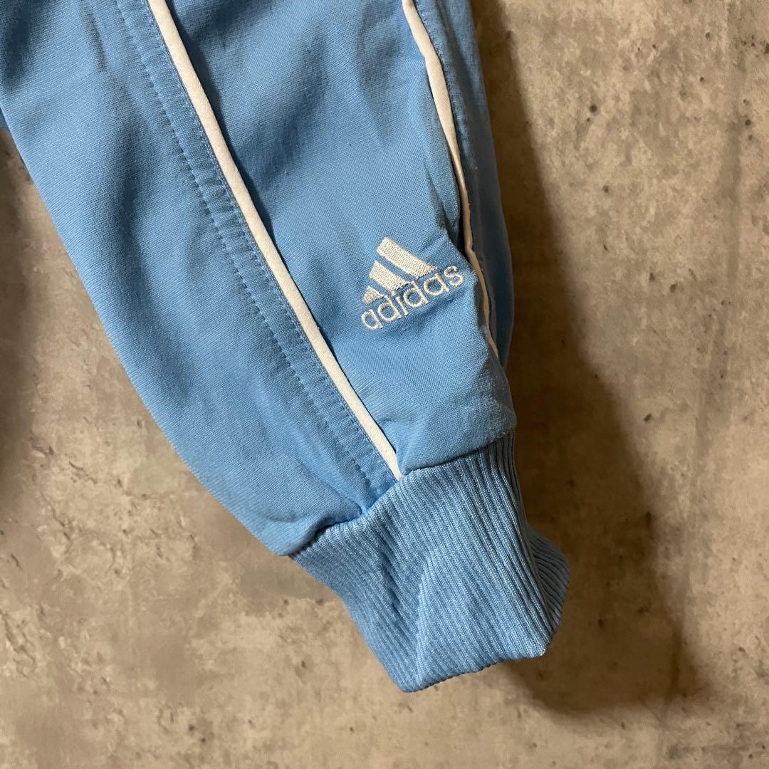 adidasアディダストラックジャケットジャージブルゾン水色青ブルー白刺繍ロゴ