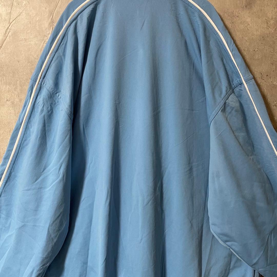 adidasアディダストラックジャケットジャージブルゾン水色青ブルー白刺繍ロゴ