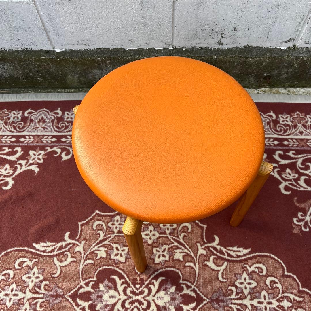 高品質◾️匠工芸 TAKUMI オレンジ座面 ラウンドスツール 丸椅子 丸イス